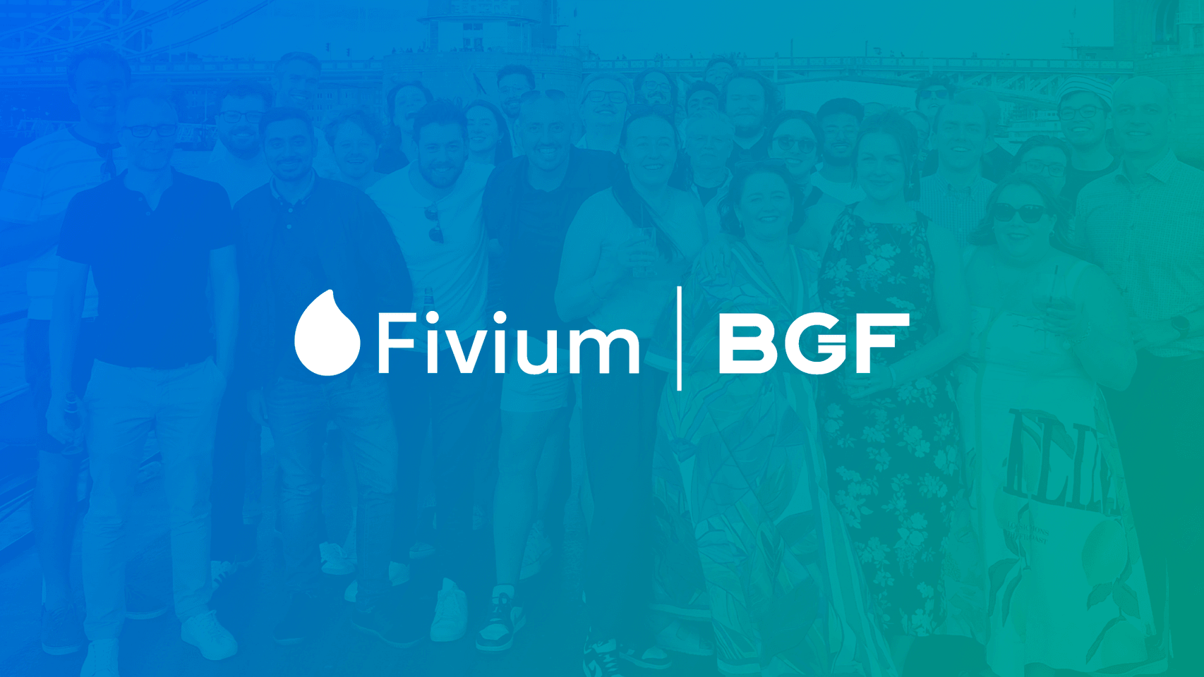 Fivium and BGF logos on a blue-tinted image of our staff